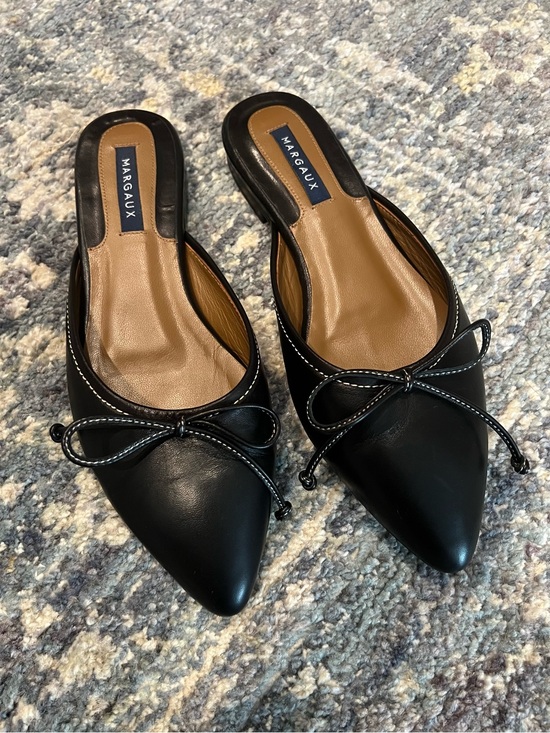 Margaux Shoes - Margaux Black Leather Mules / Flats with Pointed-Toe